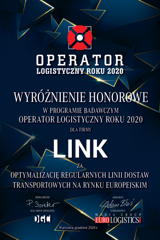 LINK RECEIVES A DISTINCTION IN THE ‘LOGISTICS OPERATOR OF THE YEAR’ SURVEY